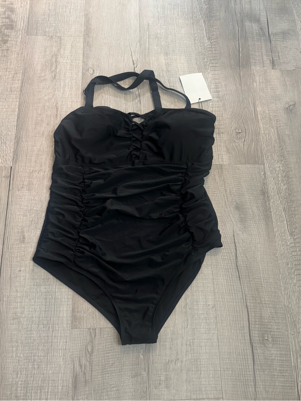 Black Ruched One-Piece Swimsuit -